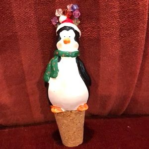 Ceramic Penguin Holiday Wine Stopper